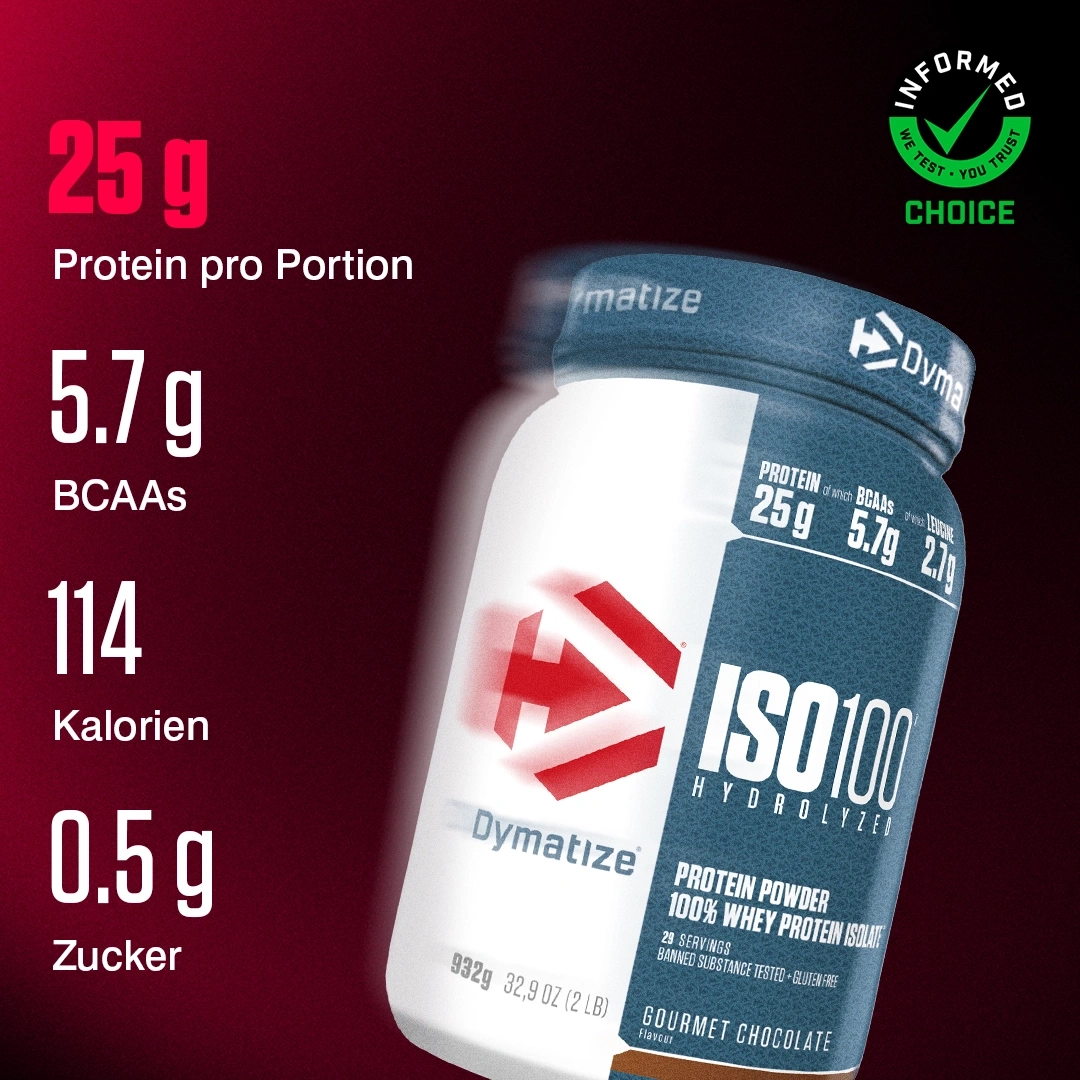 Dymatize ISO 100 Hydrolyzed Protein Pulver, Gourmet Schokolade Geschmack.