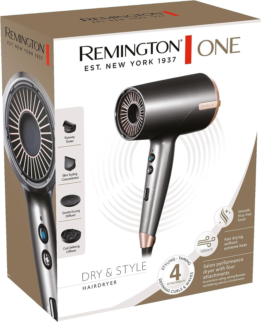 REMINGTON Haartrockner D6077 ONE Dry&Style Ionentechnik 4 Aufsätze 120km/h 2000W