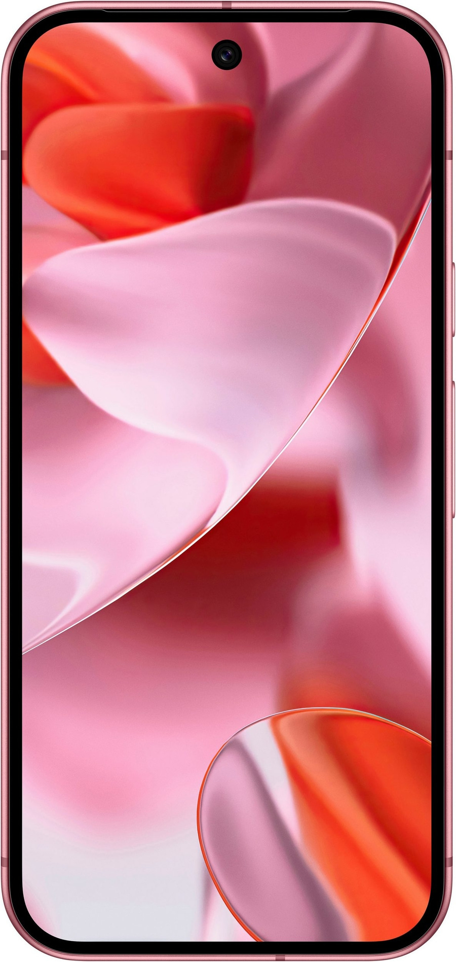 Ein Handy mit einem rosafarbenen Hintergrund und roten Akzenten