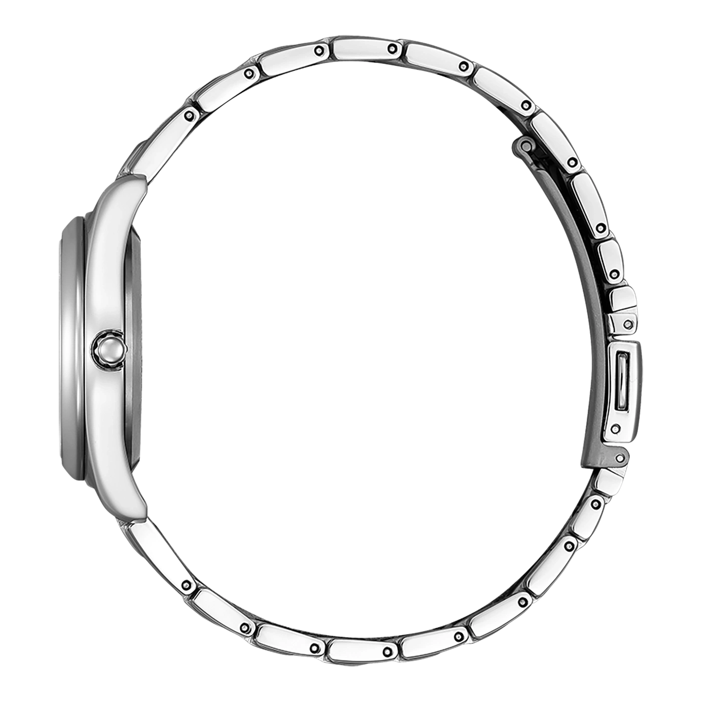 Silbernes Armband einer Uhr, nahaufnahme, weißer Hintergrund