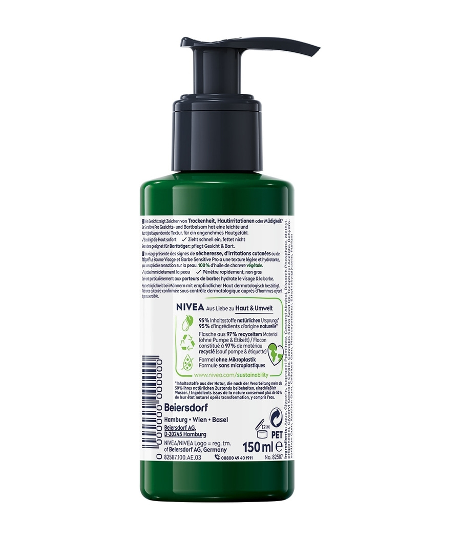 NIVEA MEN Gesichts- & Bartbalsam Sensitive Pro Hanfsamen-Öl o. Alkohol 2 x 150ml