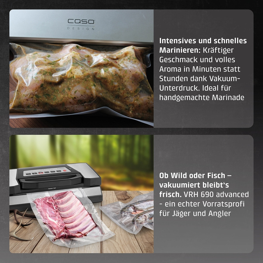 Vakuumiergerät mit Fleisch und Fisch, Marinieren, Vorratsprofi für Jäger und Angler