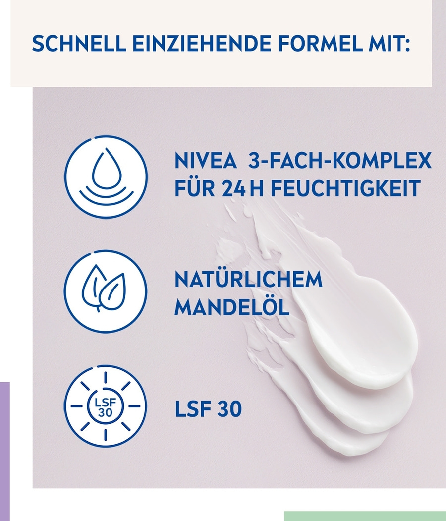 NIVEA Reichhaltige Tagespflege für trockene Haut mit Mandelöl LSF30 2 x 50ml