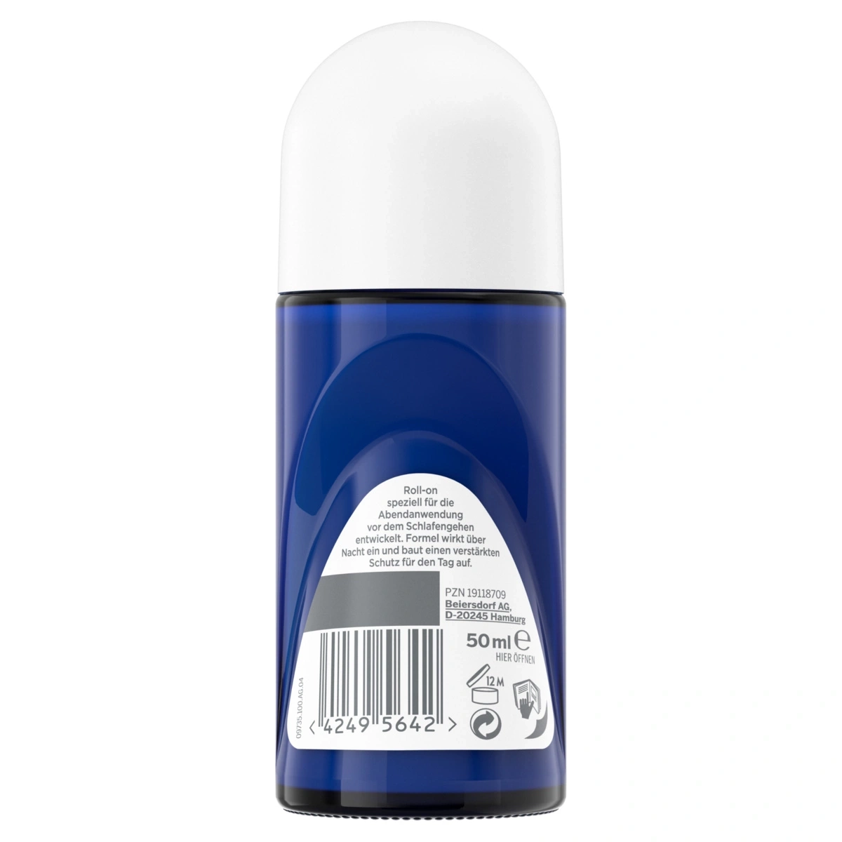 Eine blaue Nivea Deoroller-Flasche mit weißem Verschluss und Aufdruck.
