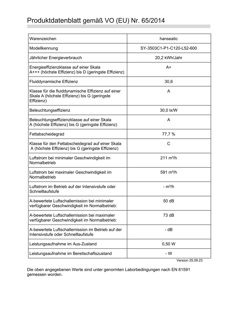 HANSEATIC Wandhaube SY-3503C1-P1-C120-L52-600 Dunstabzugshaube Edelstahl B-WARE