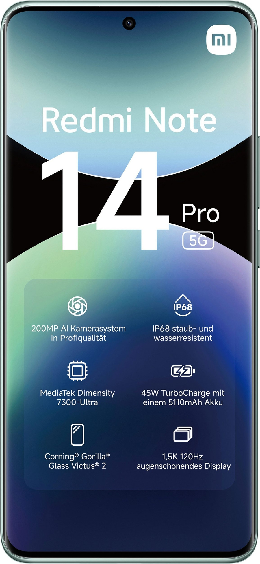 Redmi Note 14 Pro 5G mit 200MP Kamera, IP68, 45W TurboCharge und 120Hz Display.