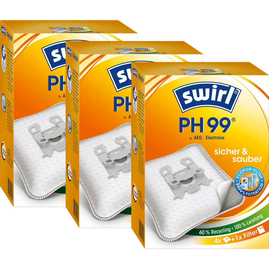 SWIRL Staubsaugerbeutel PH 99 EcoPor für AEG Electrolux 3er-Pack 12 Beutel