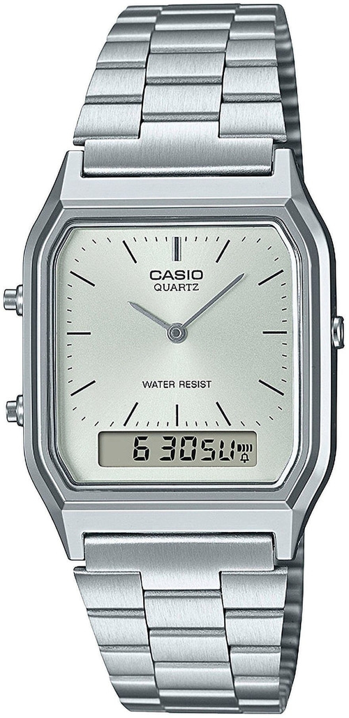 Casio Uhr, silbernes Armband, analog und digital, Quartz, Wasserfest, 6:30:50