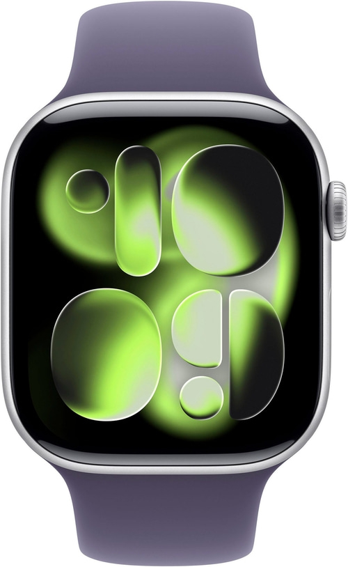 Eine Apple Watch mit einem abstrakten Zifferblatt in Grün und Schwarz.