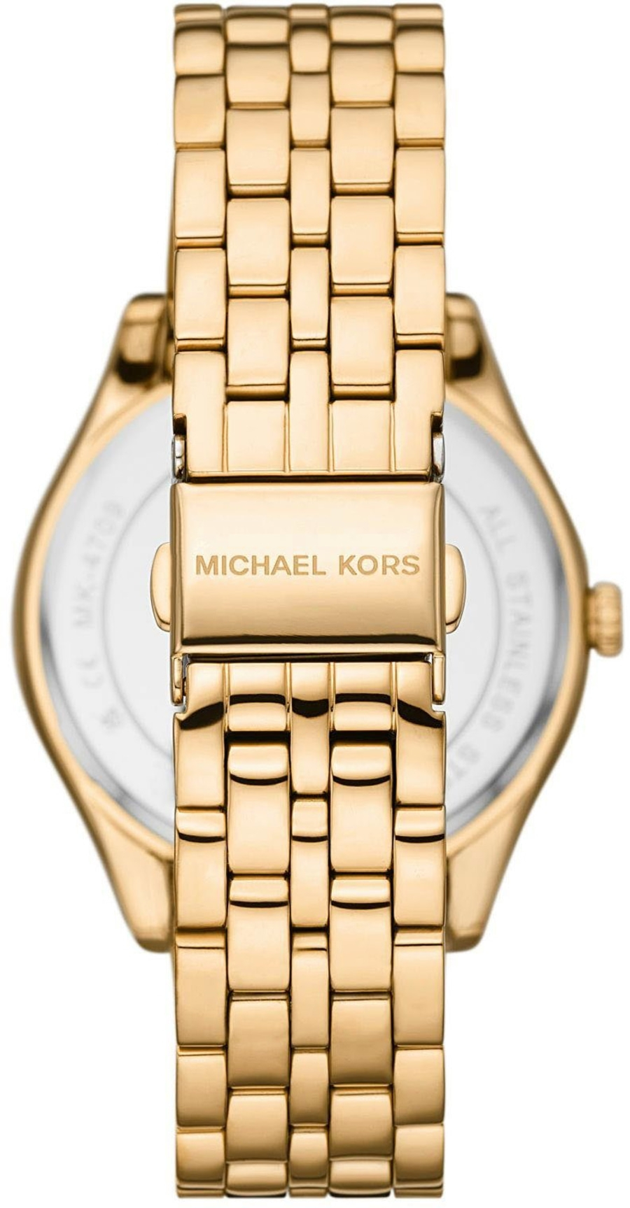 MICHAEL KORS Damen Armbanduhr HARLOWE MK4709 Quarzuhr Edelstahlarmband 38mm Goldene Michael Kors Uhr, Nahaufnahme des Armbands und der Schließe, Detailaufnahme