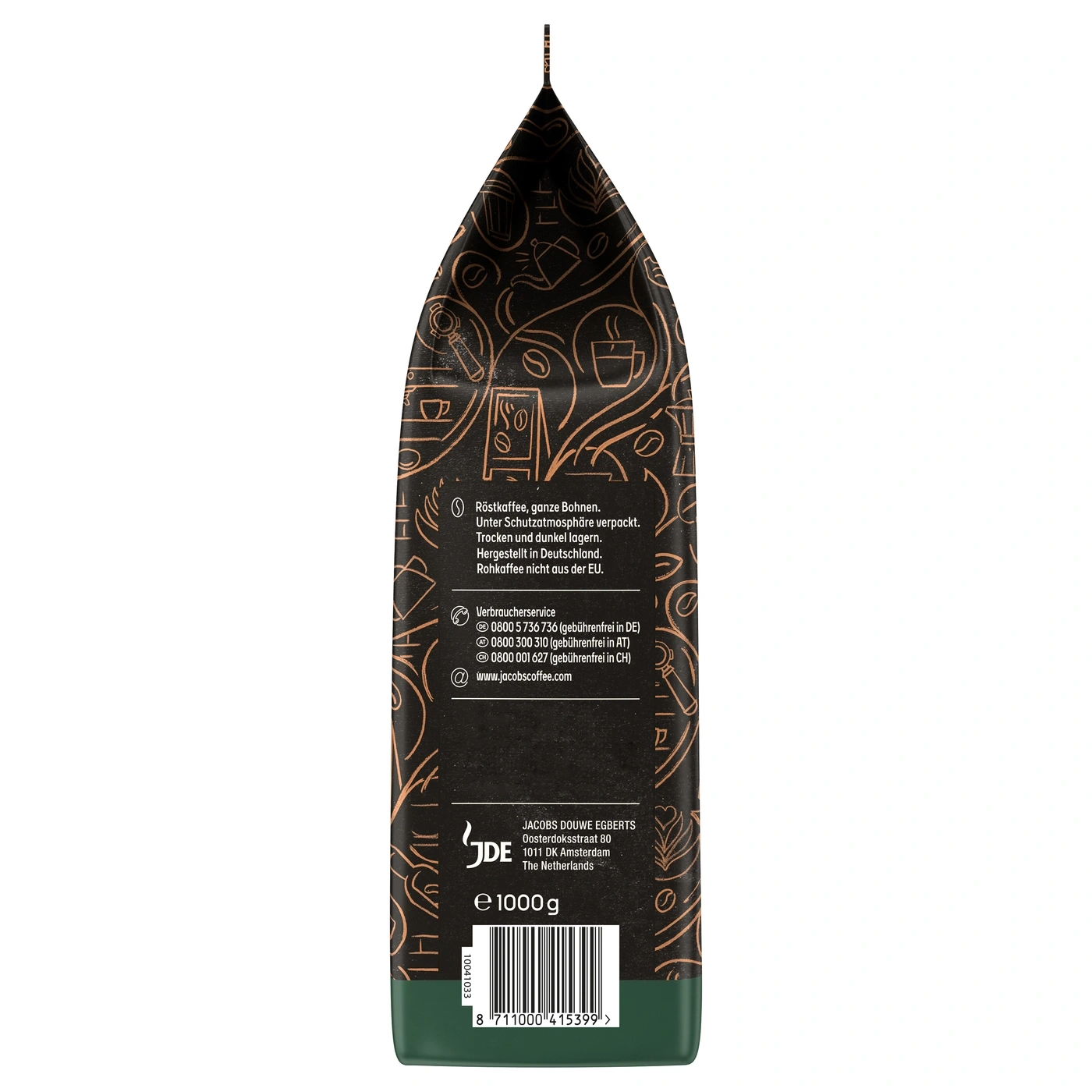 Verbraucherservice und Produktinformationen auf einer Kaffeepackung