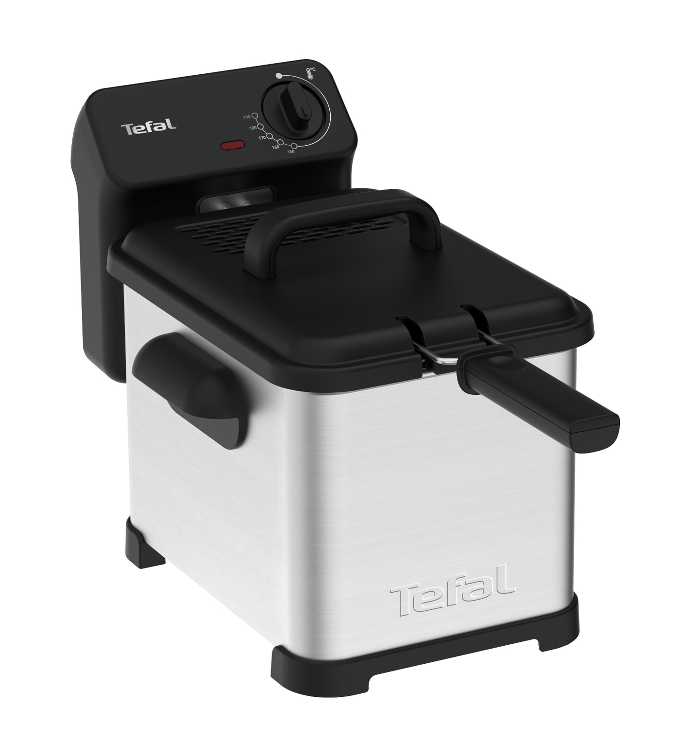 Tefal Fritteuse, schwarz, silber, Temperaturregler, Griff, Deckel, Küche, Kochen, Öl, Heiß