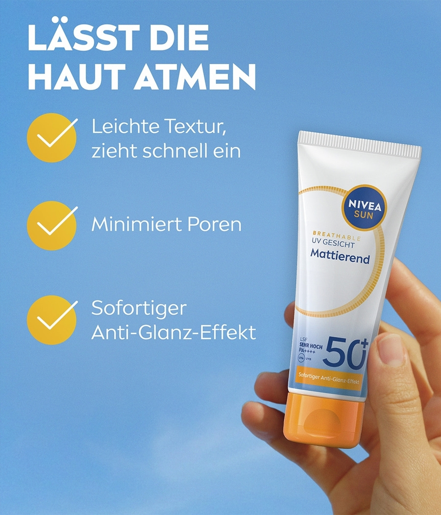 NIVEA Sun UV Gesicht Mattierend LSF 50+ 40ml 12h+ Anti-Glanz-Effekt atmungsaktiv