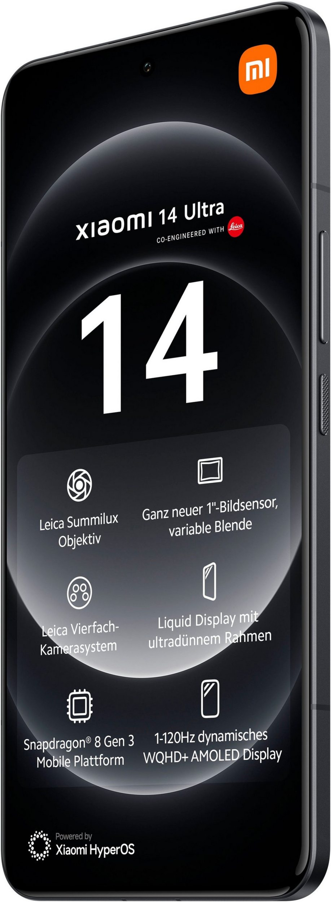 Xiaomi 14 Ultra Smartphone mit Leica Kamera, Snapdragon Prozessor und AMOLED Display.