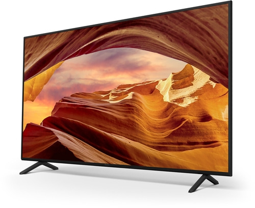 Sony Fernseher mit Landschaftsbild, schwarzer Rahmen und Standfüße