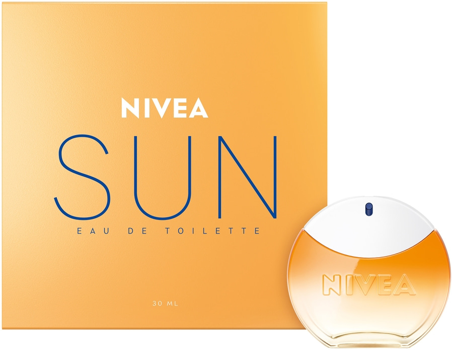 Nivea Sun Eau de Toilette, orangefarbene Verpackung und Flakon, 30 ml