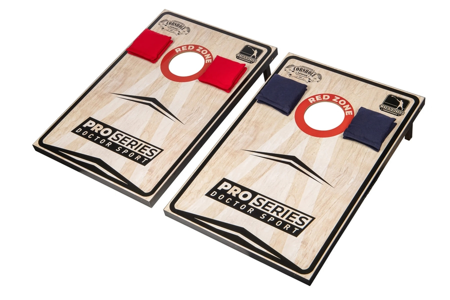 DOCTOR SPORT Pro Series Doppel-Cornhole-Set, echtes Holz, 8 Beanbags + Tasche