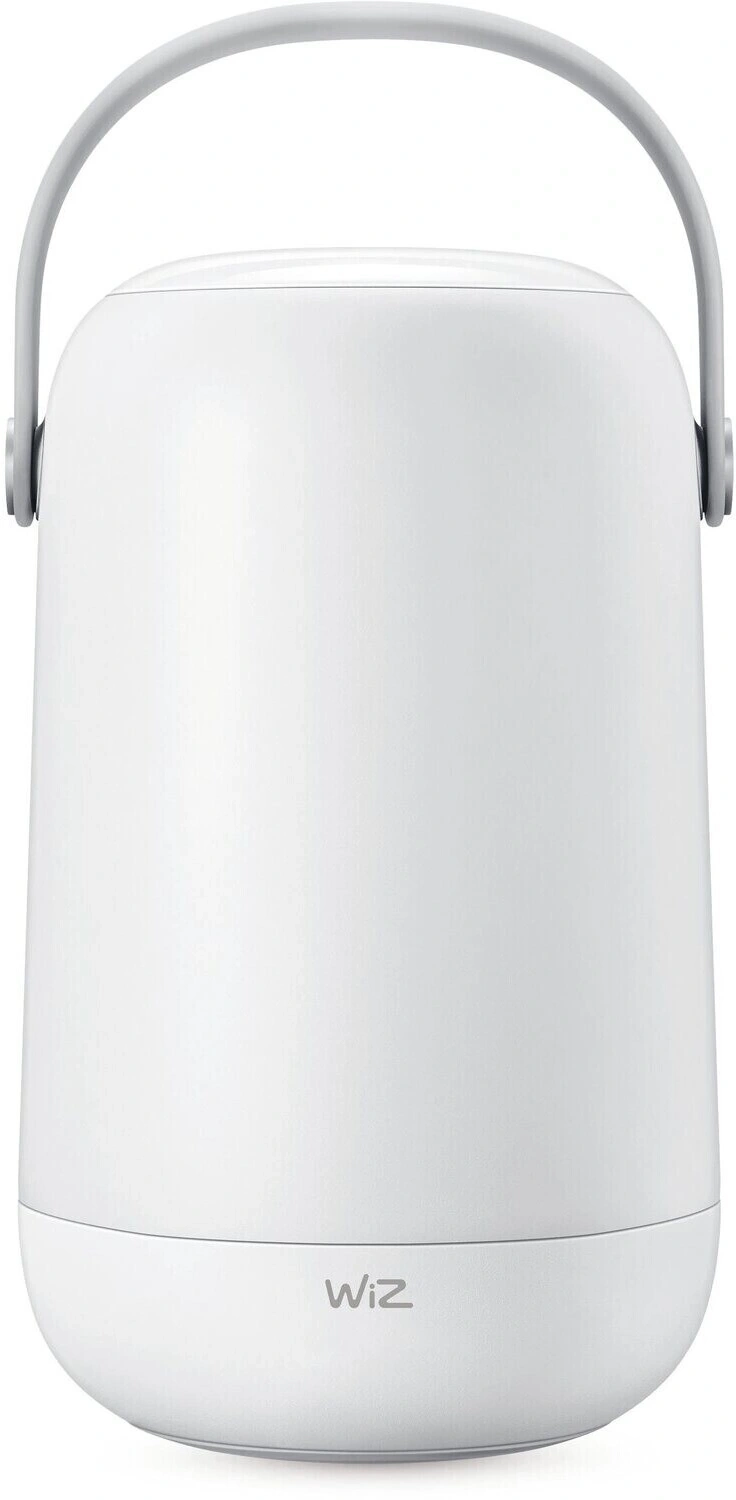 Ein weißer tragbarer Wiz Lampe mit Griff.