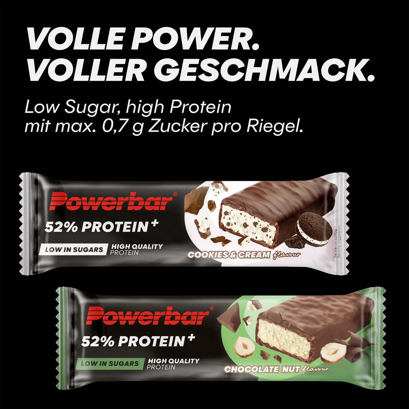 Powerbar Riegel mit Cookies & Cream und Chocolate Nut Geschmack