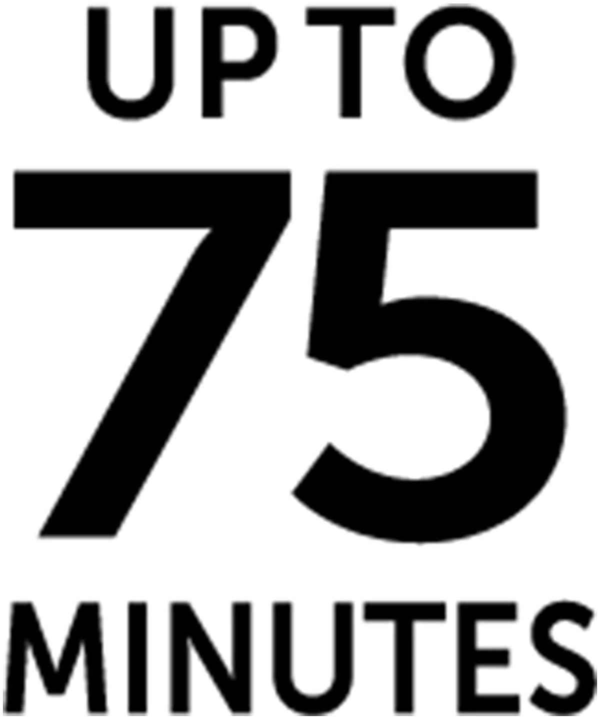 Bis zu 75 Minuten. Schwarzer Text auf weißem Hintergrund.
