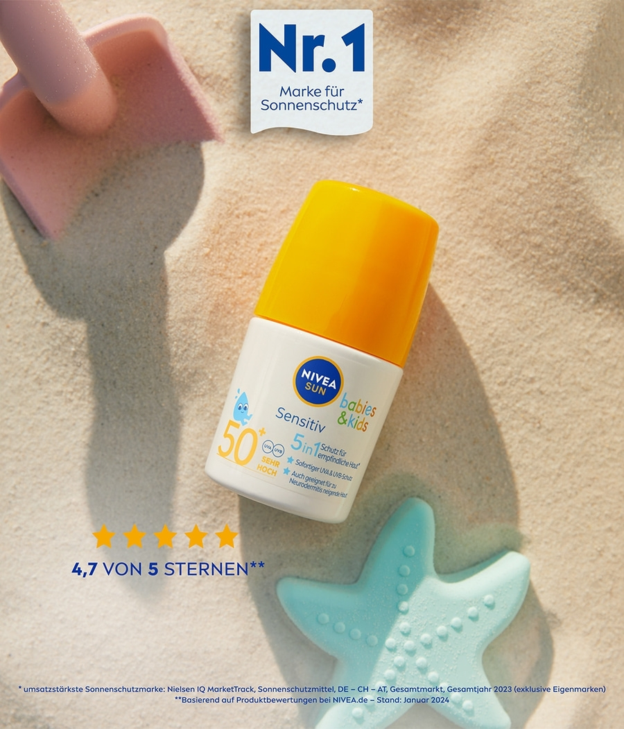 NIVEA SUN 5in1 Sonnen-Roller Babies & Kids Sensitiv LSF 50+ Sonnenschutz 2x 50ml