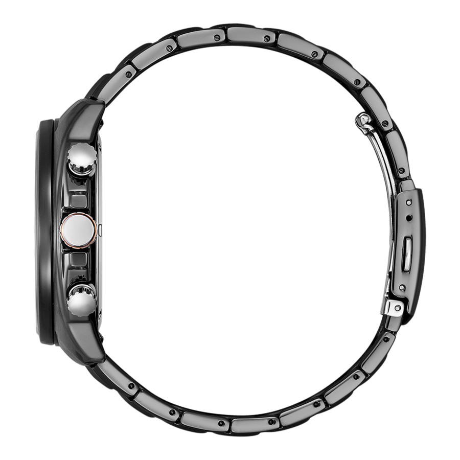 Schwarze Uhr mit Armband, Seitenansicht, Detailaufnahme, elegantes Design, Accessoire