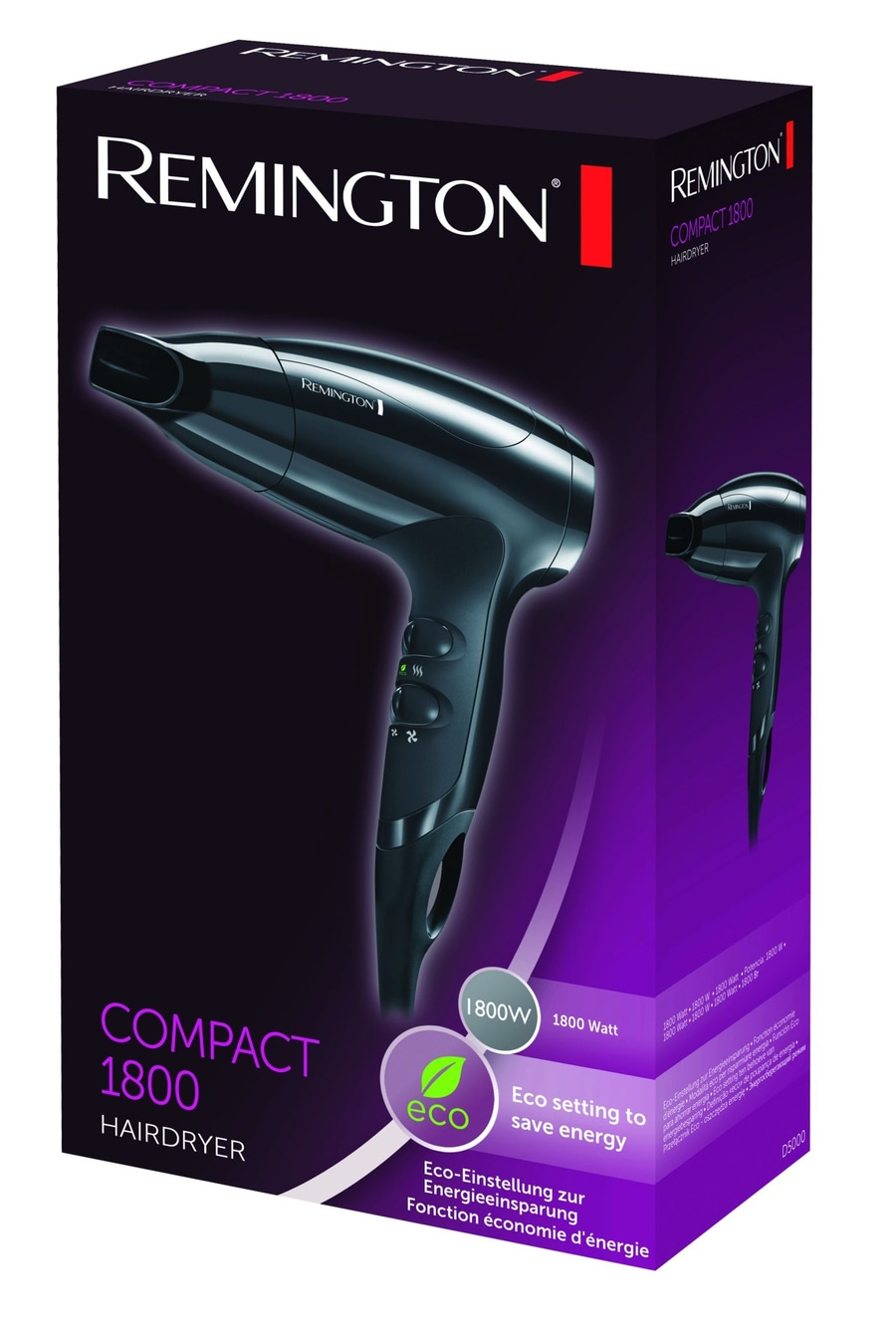 REMINGTON Haartrockner D5000 Compact 1800W Eco-Funktion Reisehaartrockner 63km/h