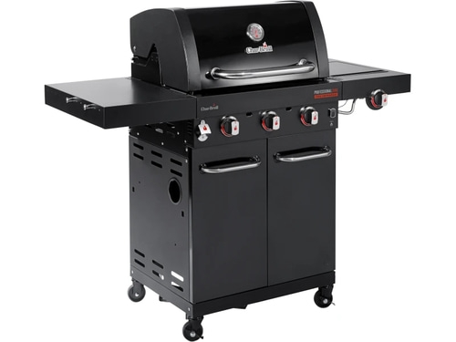 Schwarzer Gasgrill mit Seitenablage und Schrank, Char-Broil Professional