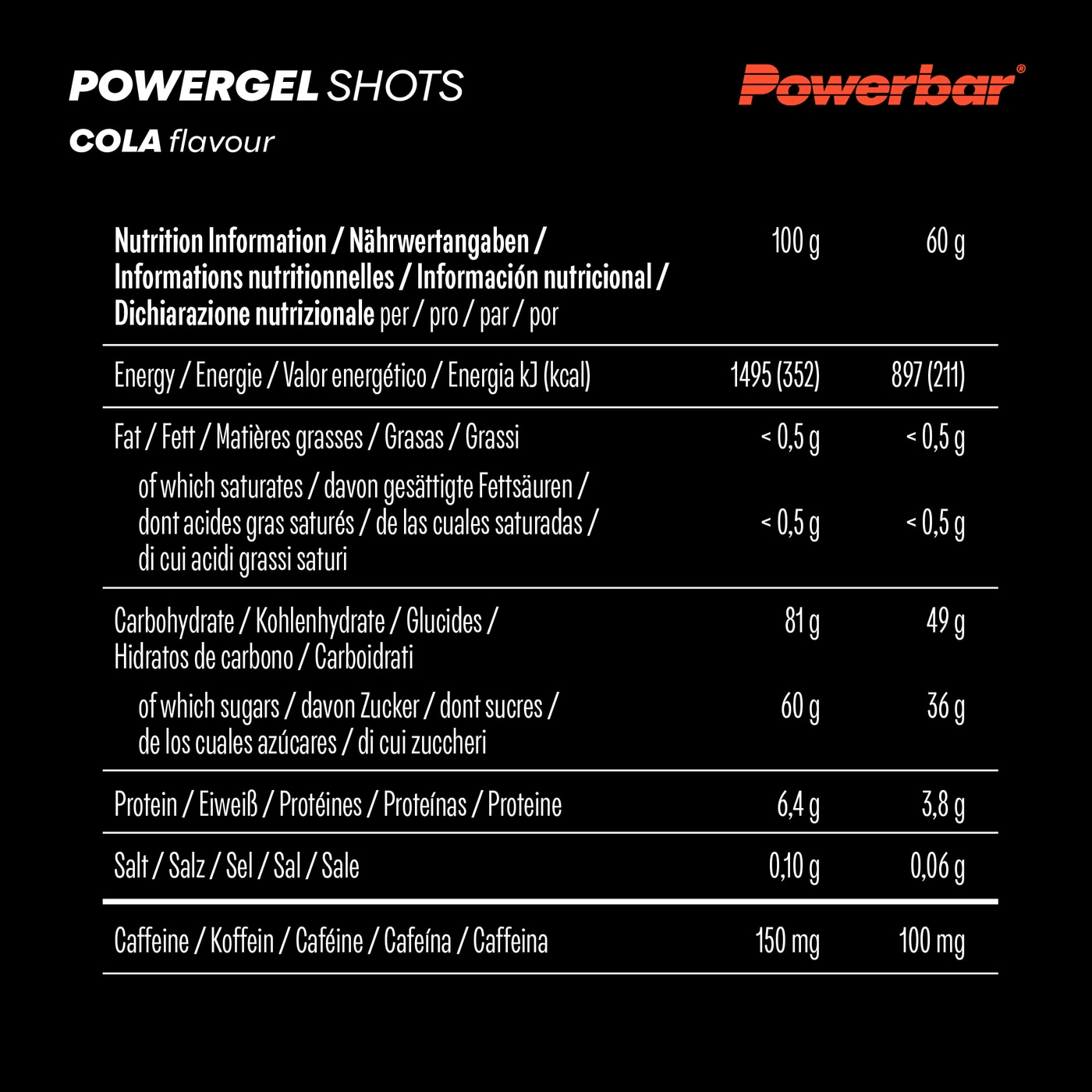 POWERBAR PowerGel Shots Cola High Carb Energie Gummis 75mg Koffein 24x60g