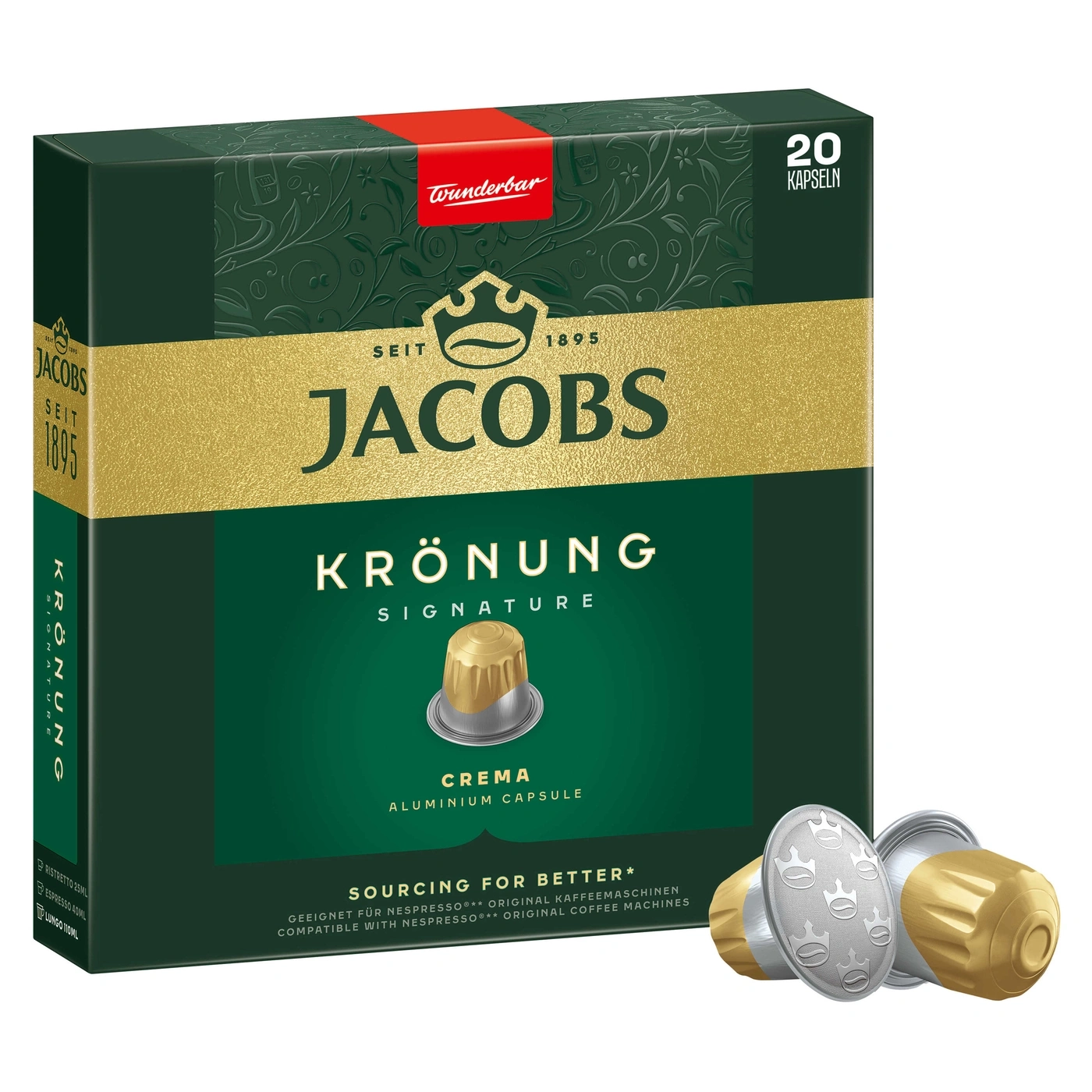 Jacobs Krönung Kaffeekapseln, 20 Kapseln, Aluminium, Crema, Nespresso kompatibel