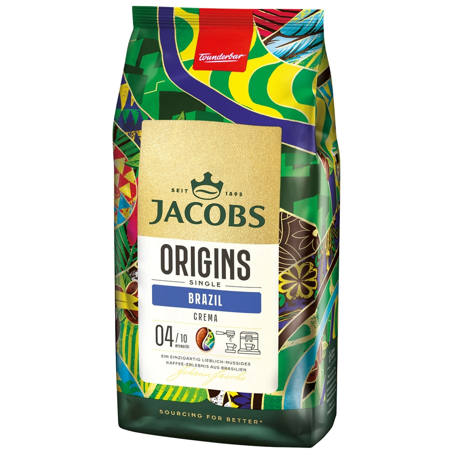 JACOBS Kaffeebohnen Origins Brazil geröste ganze Bohne 2x 1 kg Bohnenkaffee