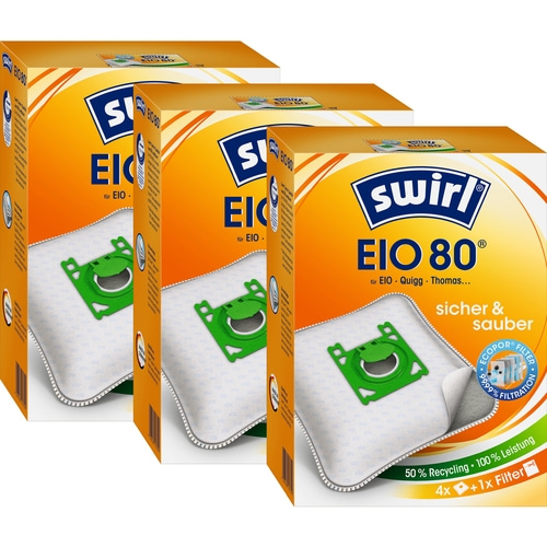 Swirl EIO 80 Staubsaugerbeutel, 4x + 1x Filter, sicher und sauber, 50% Recycling, 100% Leistung