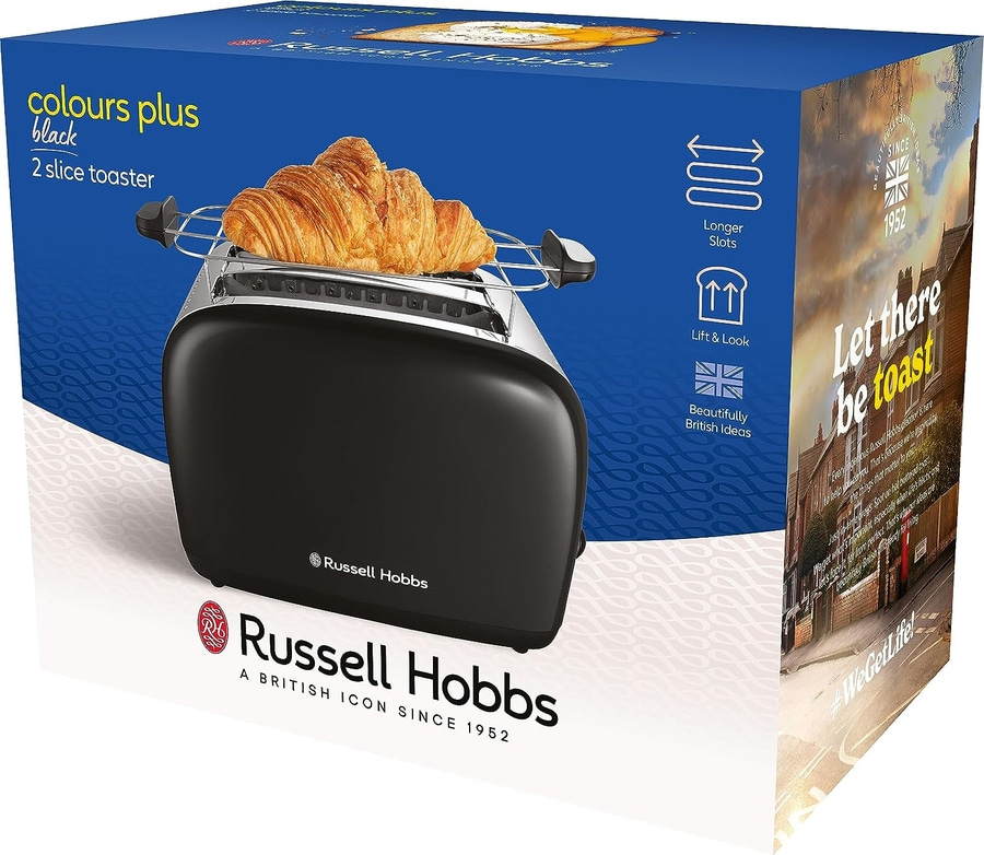 RUSSELL HOBBS Toaster Colours Plus 2 Scheiben 6 Stufen Brötchenaufsatz Schwarz