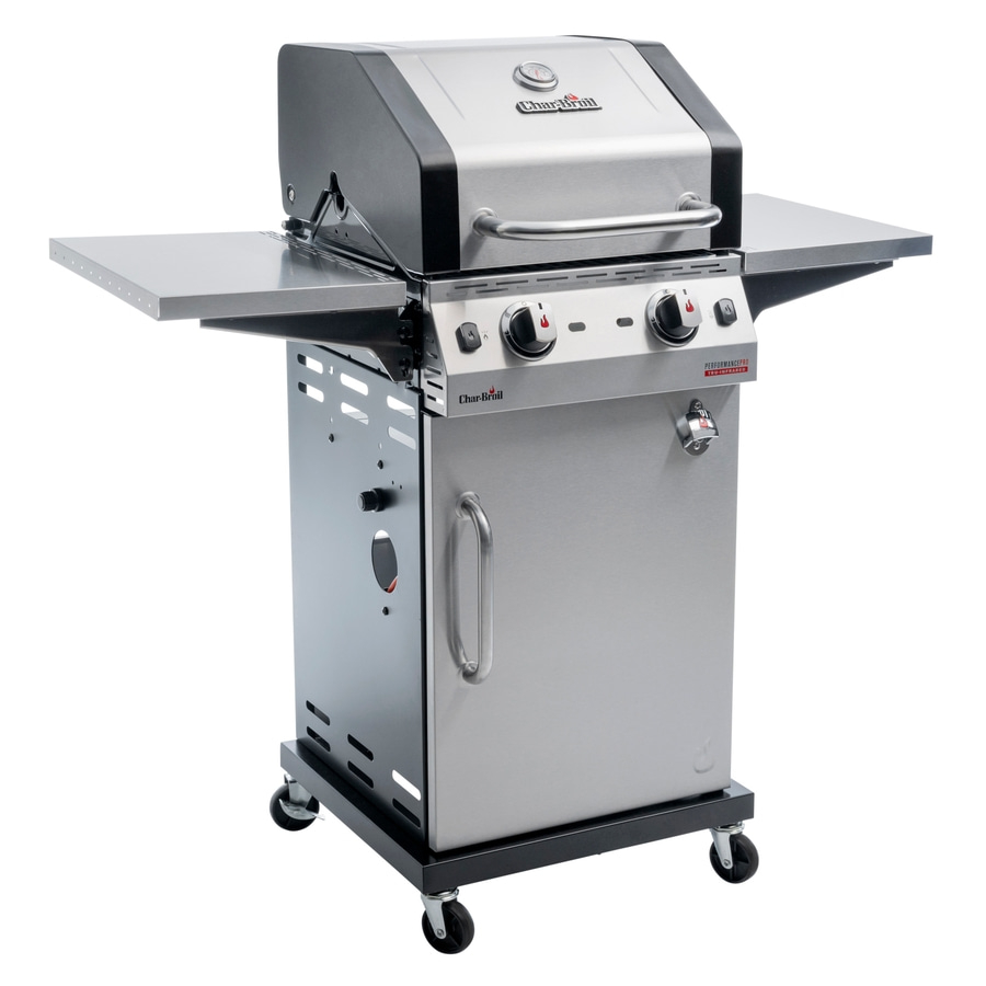 Char-Broil Gasgrill mit zwei Brennern und Seitenablagen auf Rädern