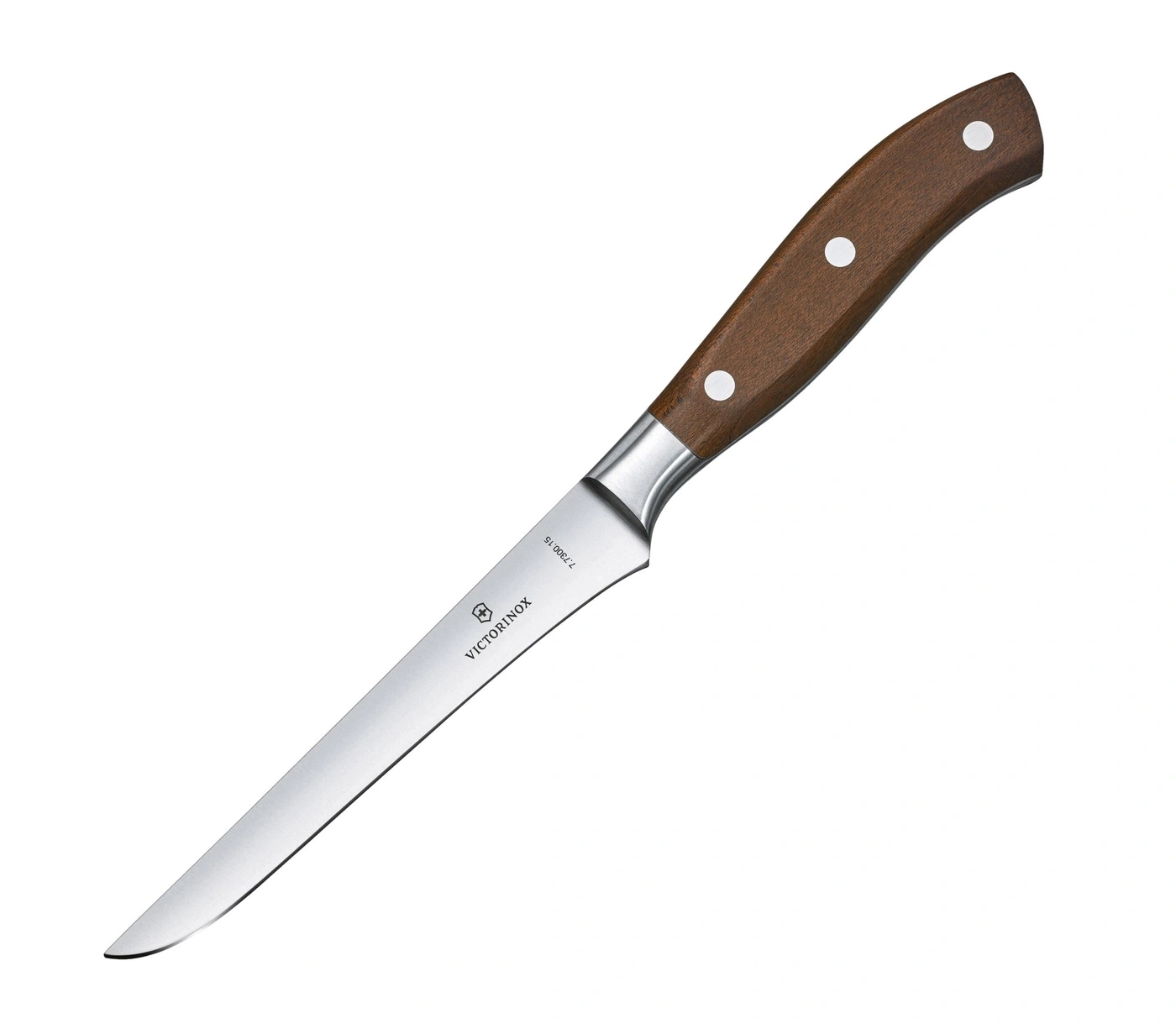 Ein scharfes Victorinox-Messer mit Holzgriff und polierter Klinge