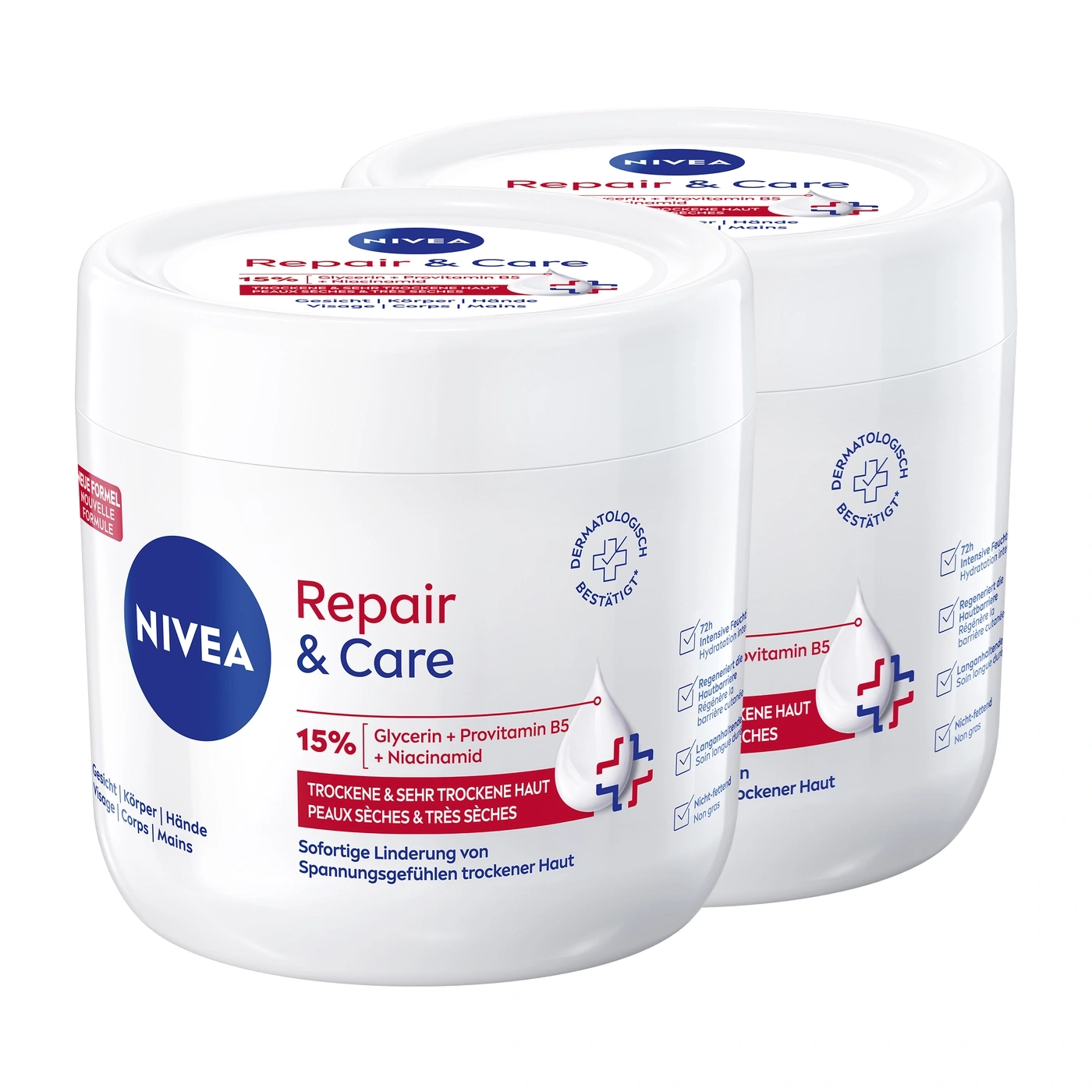 Nivea Repair & Care Creme für trockene Haut, 15% Glycerin, Provitamin B5 und Niacinamid