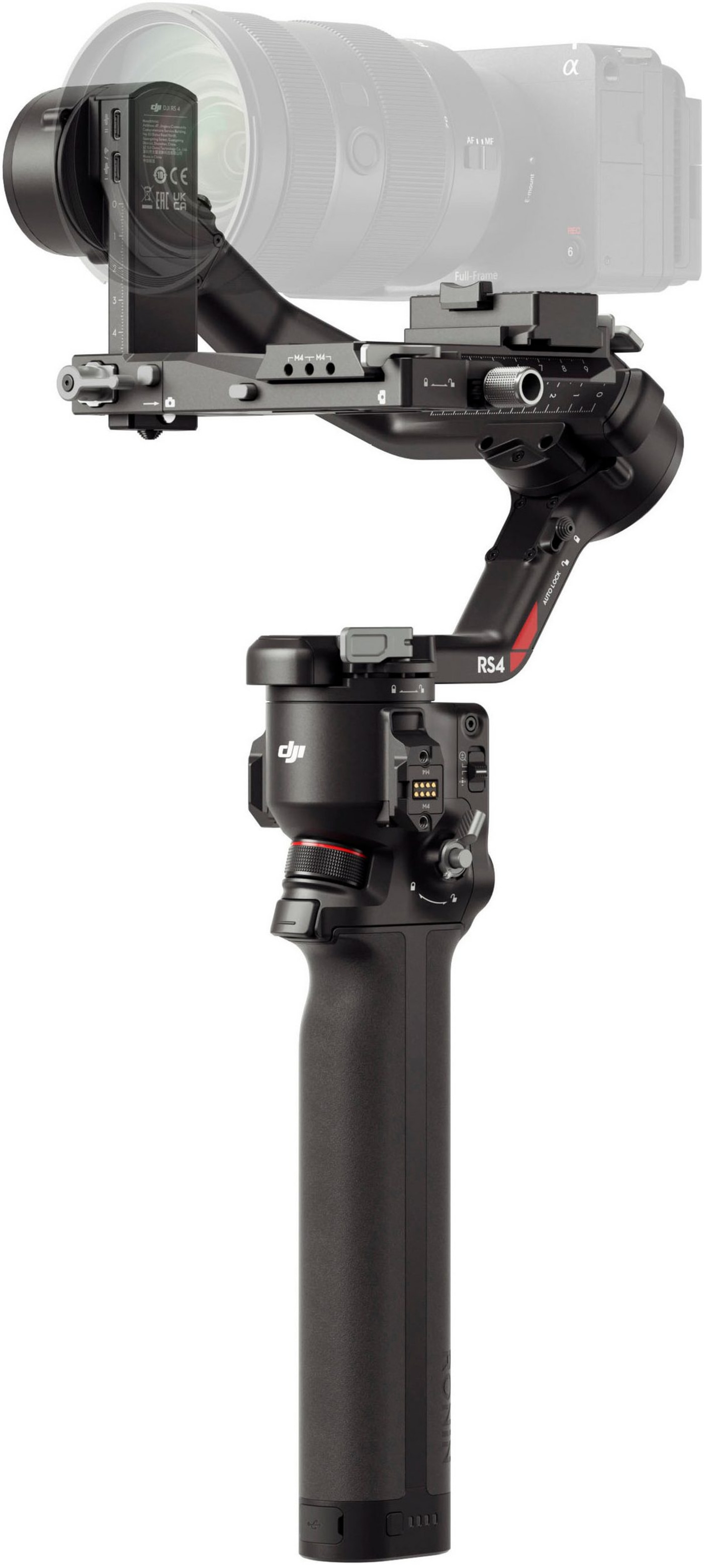 Ein DJI RS 4 Gimbal mit Kamera montiert