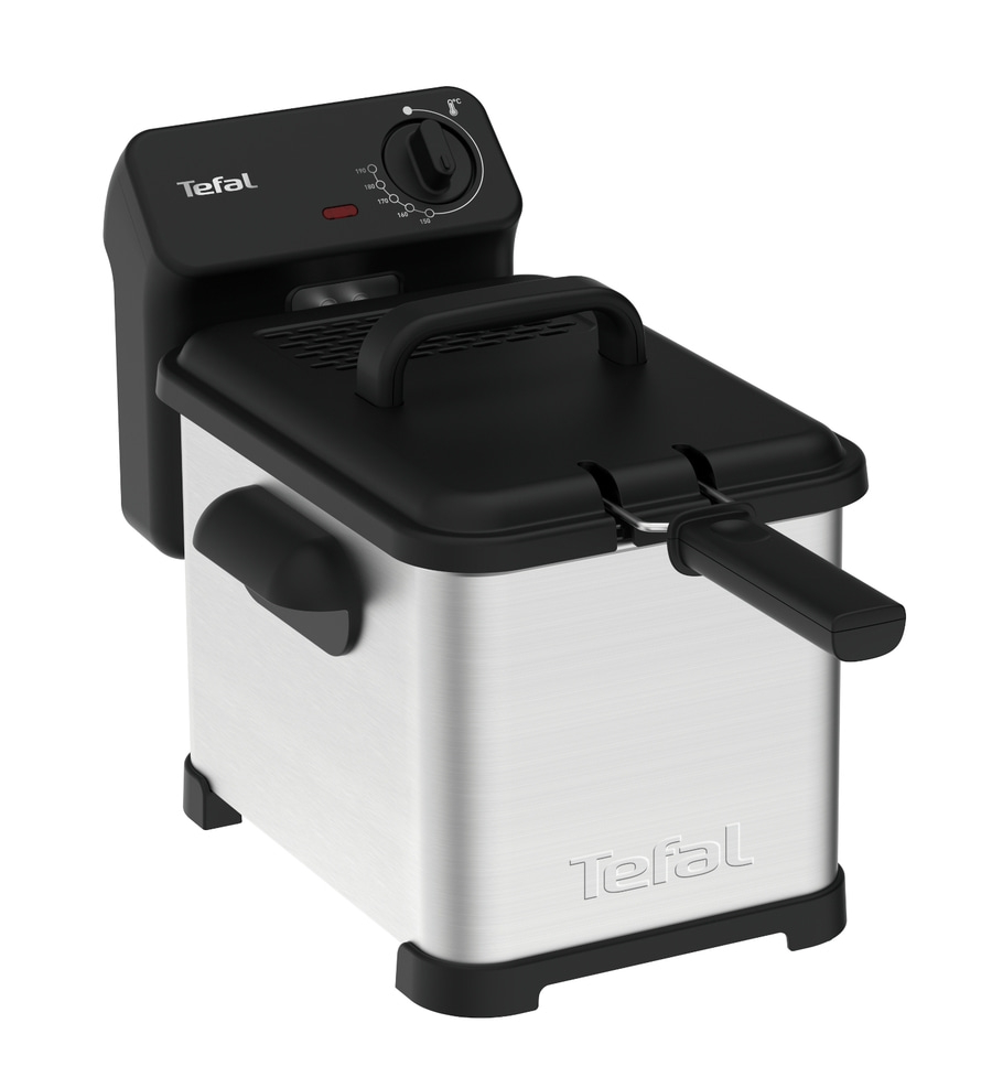 Tefal Fritteuse, schwarz, silber, Temperaturregler, Griff, Deckel, Küche, Kochen, Öl, Heiß