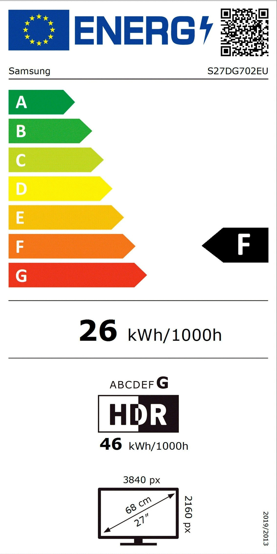 Energieeffizienzlabel für einen Samsung Monitor mit Energieklasse F.