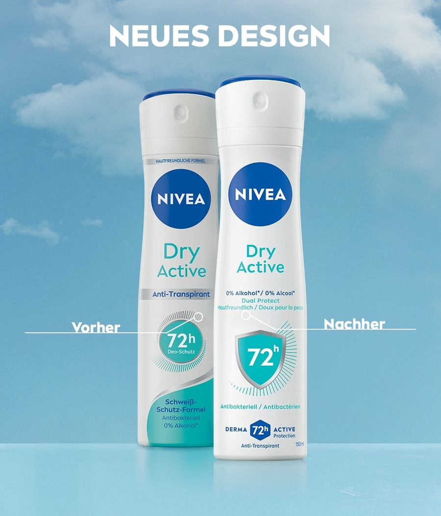 NIVEA Deodorant Dry Active Deo Spray 72h Anti-Transpirant-Schutz 6 x 150ml