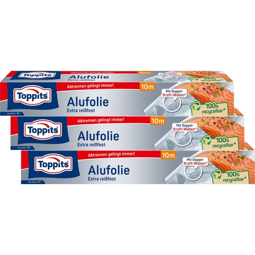 3 x TOPPITS Alufolie Extra Reißfest 10 m x 29 cm Folie Doppel-Kraft-Waben