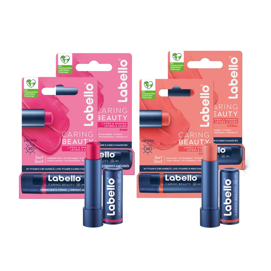 LABELLO Caring Beauty Lippenpflegestift Set, farbige Lippenpflege