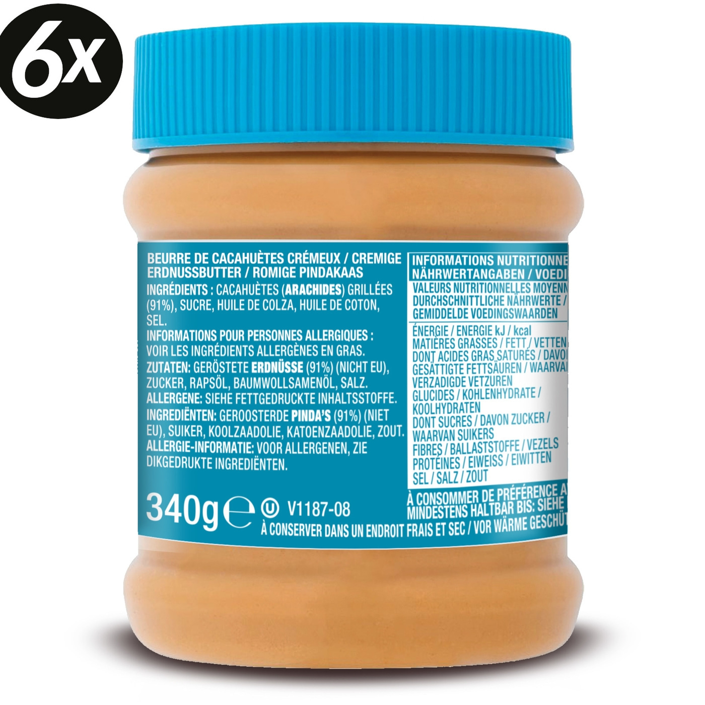 SKIPPY 6x Erdnussbutter "Creamy" Peanut Butter Extra Smooth Ohne Palmöl 6x 340g