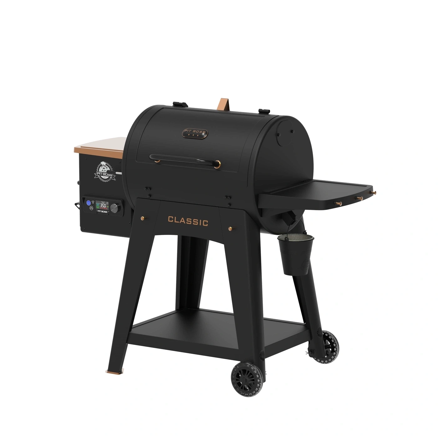 Schwarzer Pit Boss Classic Pelletgrill mit digitaler Steuerung und Ablagefläche.