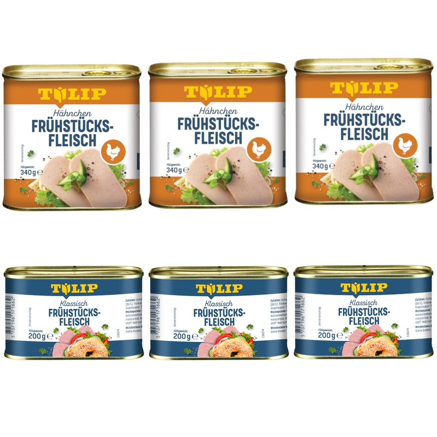 TULIP Bundle 3x Frühstücksfleisch 200g 3x Hähnchen 340g Konserve Delikatesse
