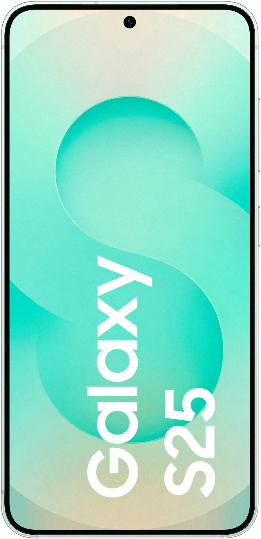 Samsung Galaxy S25 Smartphone mit türkisfarbenem Hintergrund