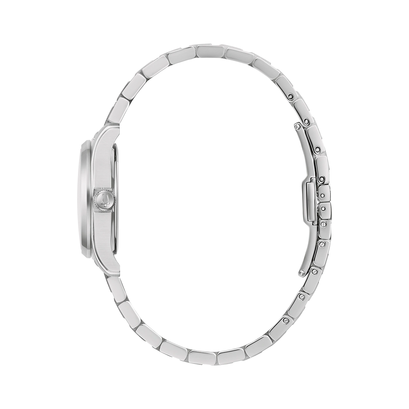 Silberne Uhr mit Armband, Seitenansicht, Detailaufnahme, Schmuck