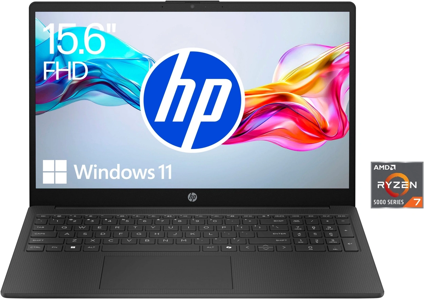 Ein HP Laptop mit AMD Ryzen Prozessor und Windows 11.