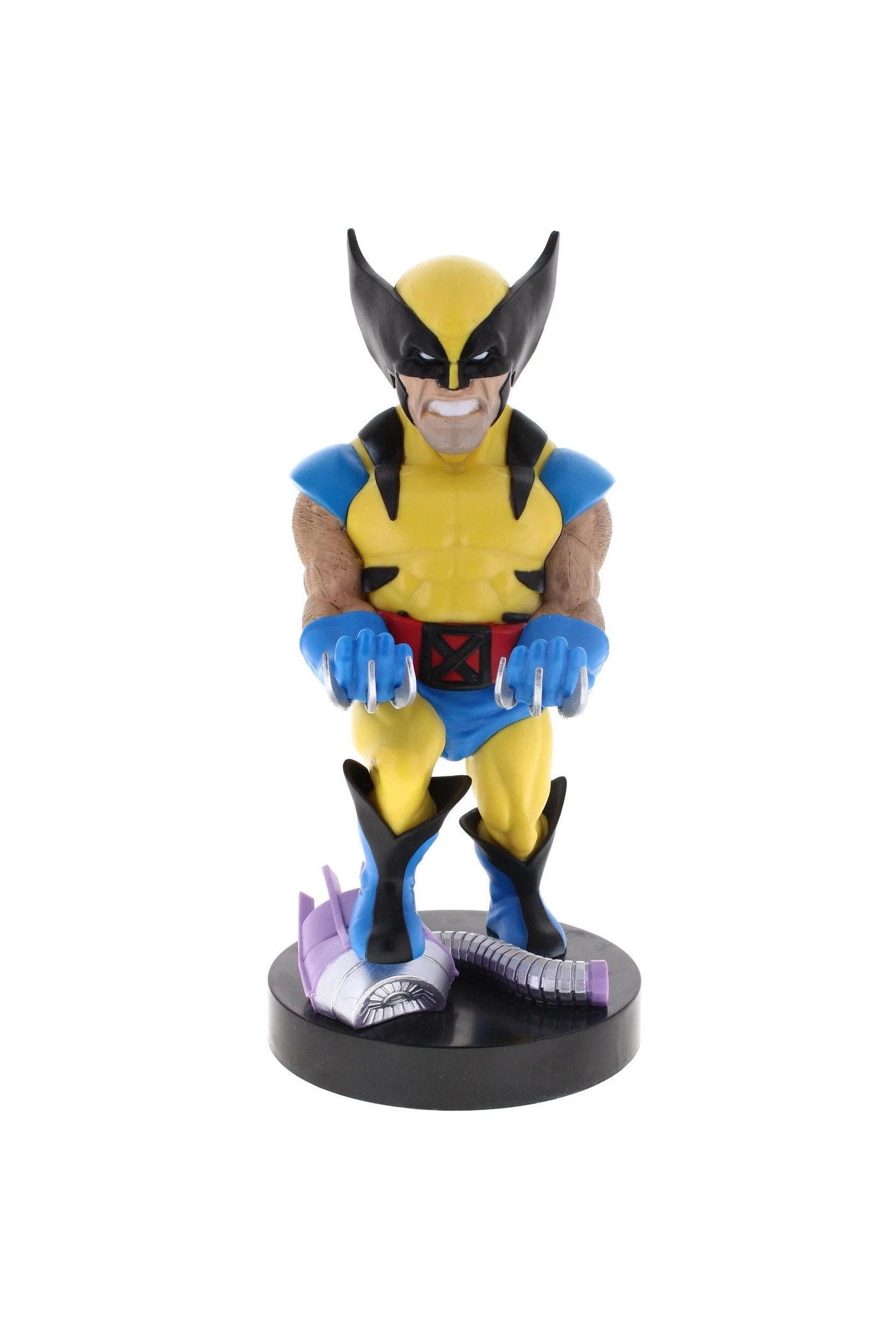Wolverine Figur mit Krallen und Comic-Aufdruck auf der Brust