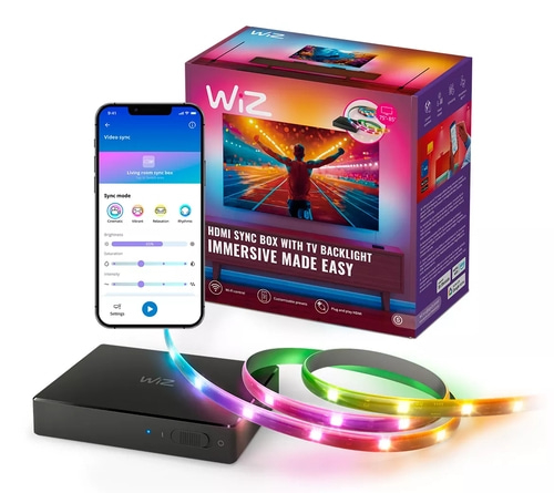 Wiz HDMI Sync Box mit TV-Hintergrundbeleuchtung und LED-Streifen